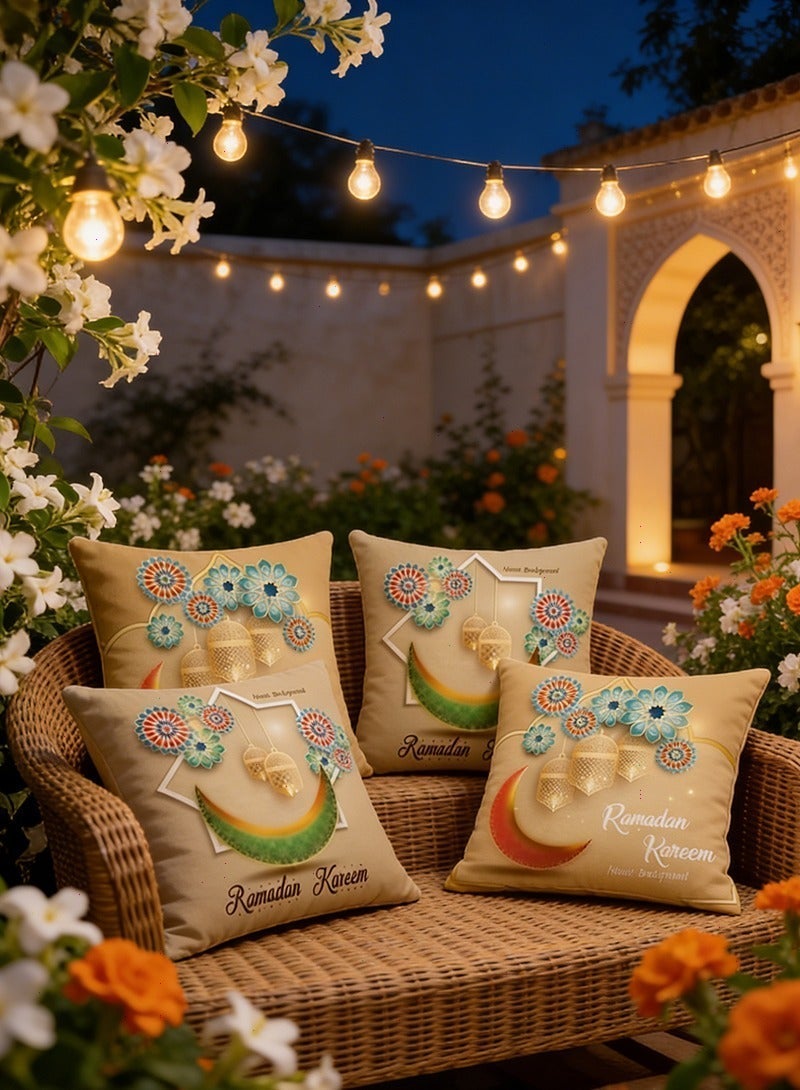 Yoawllty Ramadan Cushion Covers, 4Pcs Ramadan Pillowcase, Red and Green Moon Pillow Covers for Home Sofa Bed Headrest - Image 3